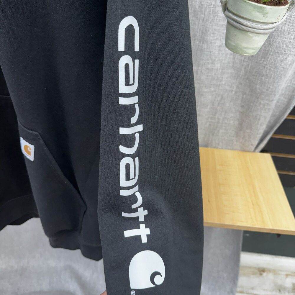 Carhartt K288 Hooded Logo Sweatshirt Black Size XL Tall Loose Fit EUC - Picture 5 of 10